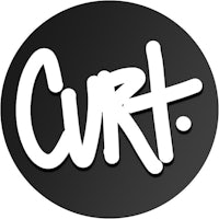 a black circle with the word curt written on it